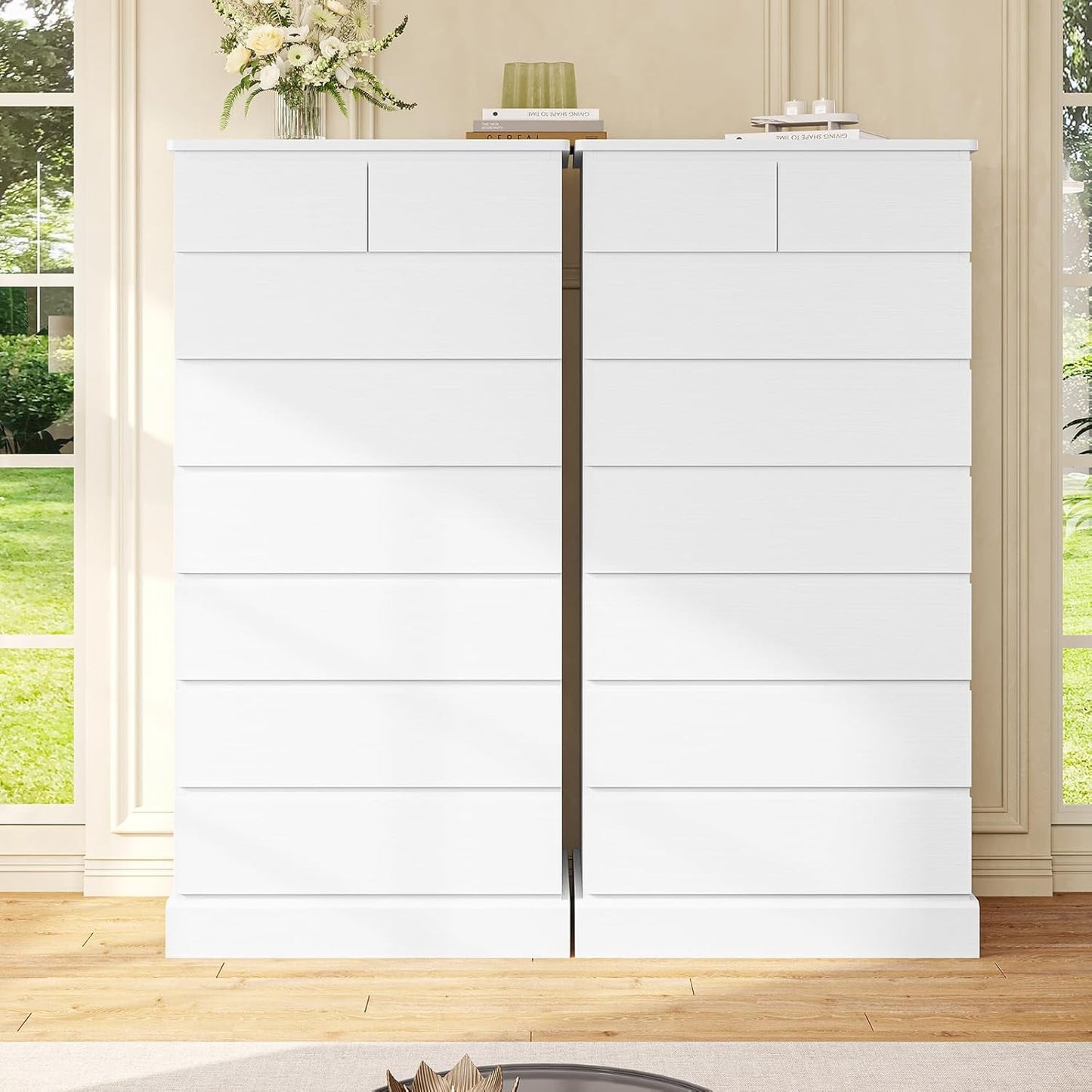 White Tall Dresser With 8 Drawers 59.7 Inch Vertical Bedroom Storage