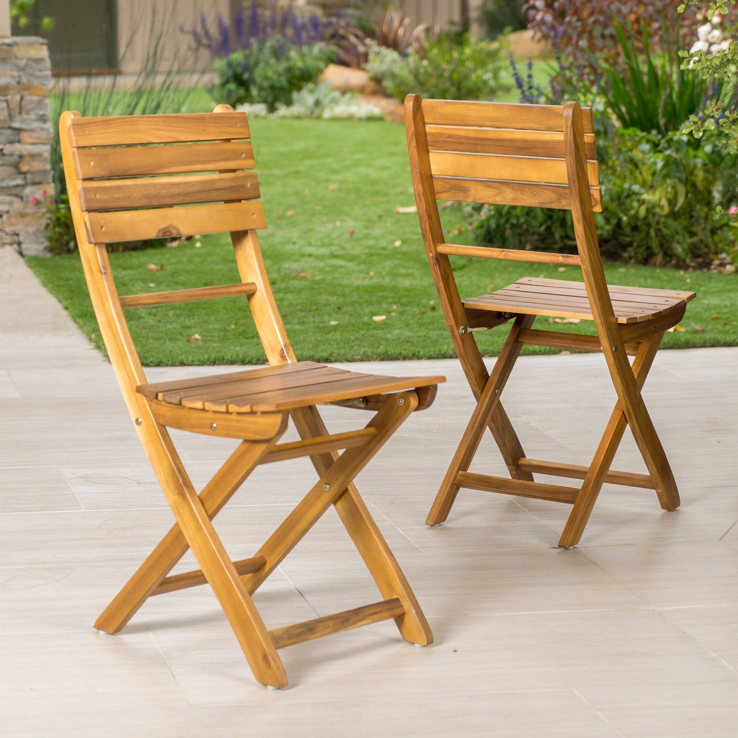 Outdoor Acacia Wood Folding Dining Chair (Set of 2)