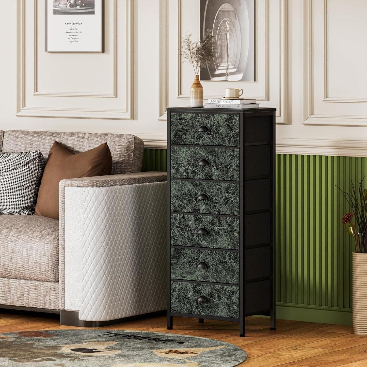 Vertical Dresser With 6 Drawers For Bedroom Vintage Green