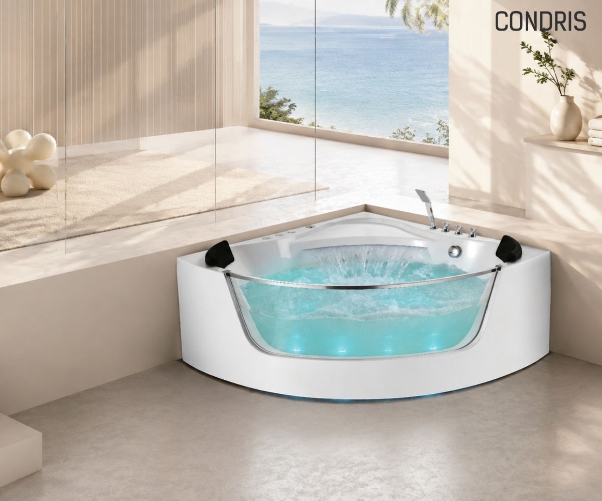 59" Corner Whirlpool Bathtub for 2-Person, Luxury Jetted Spa Tub