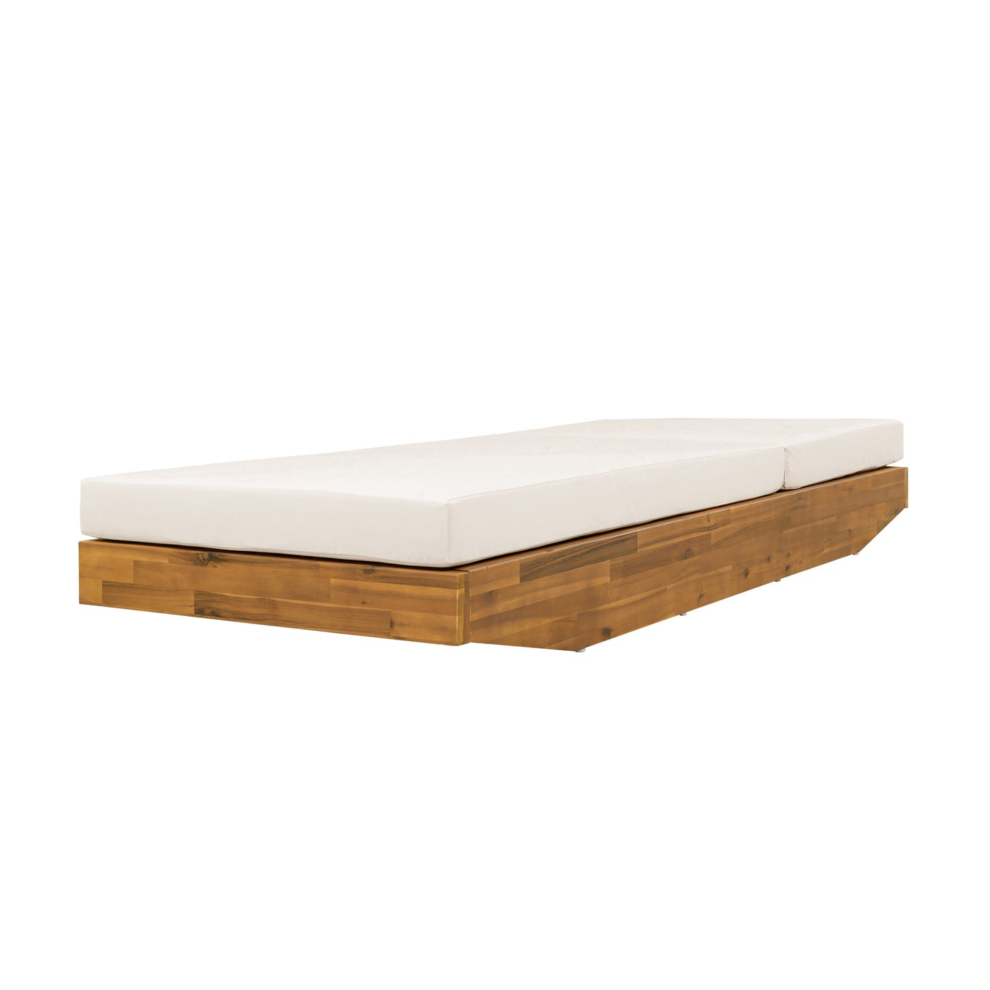 Acacia Wood Chaise Lounge with Cushion - Teak Finish