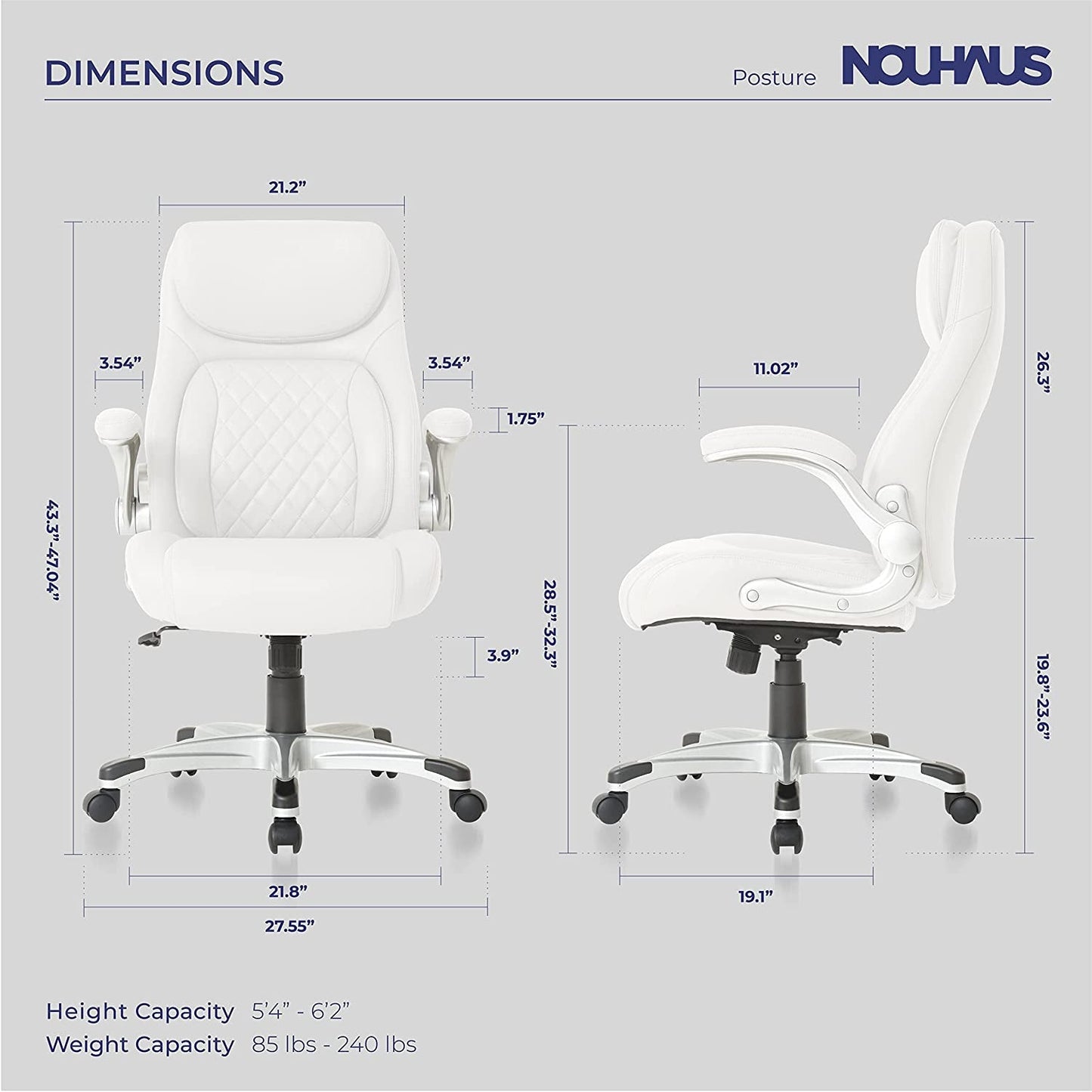 Nouhaus Ergonomic Office Chair With Lumbar Support And FlipAdjust Armrests
