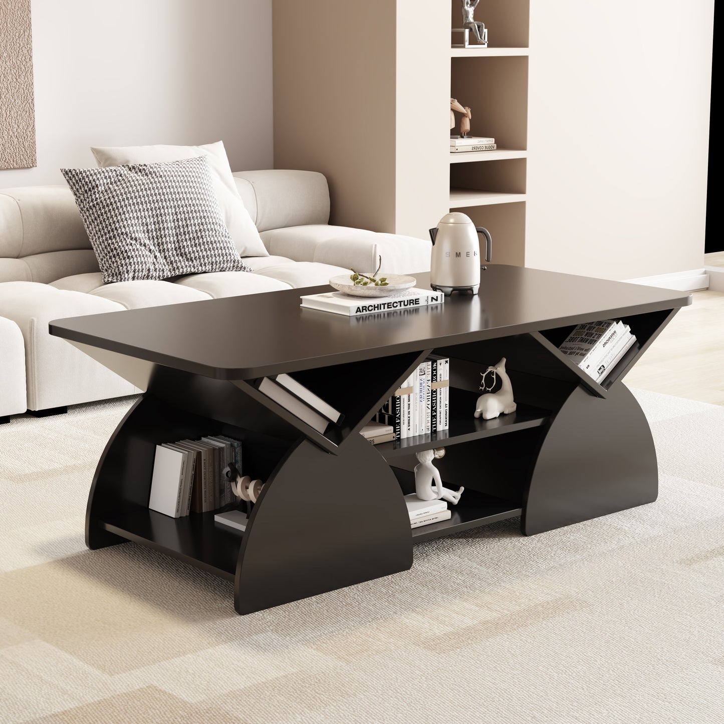 Engineered Wood Rounded Corner Rectangular Coffee Table