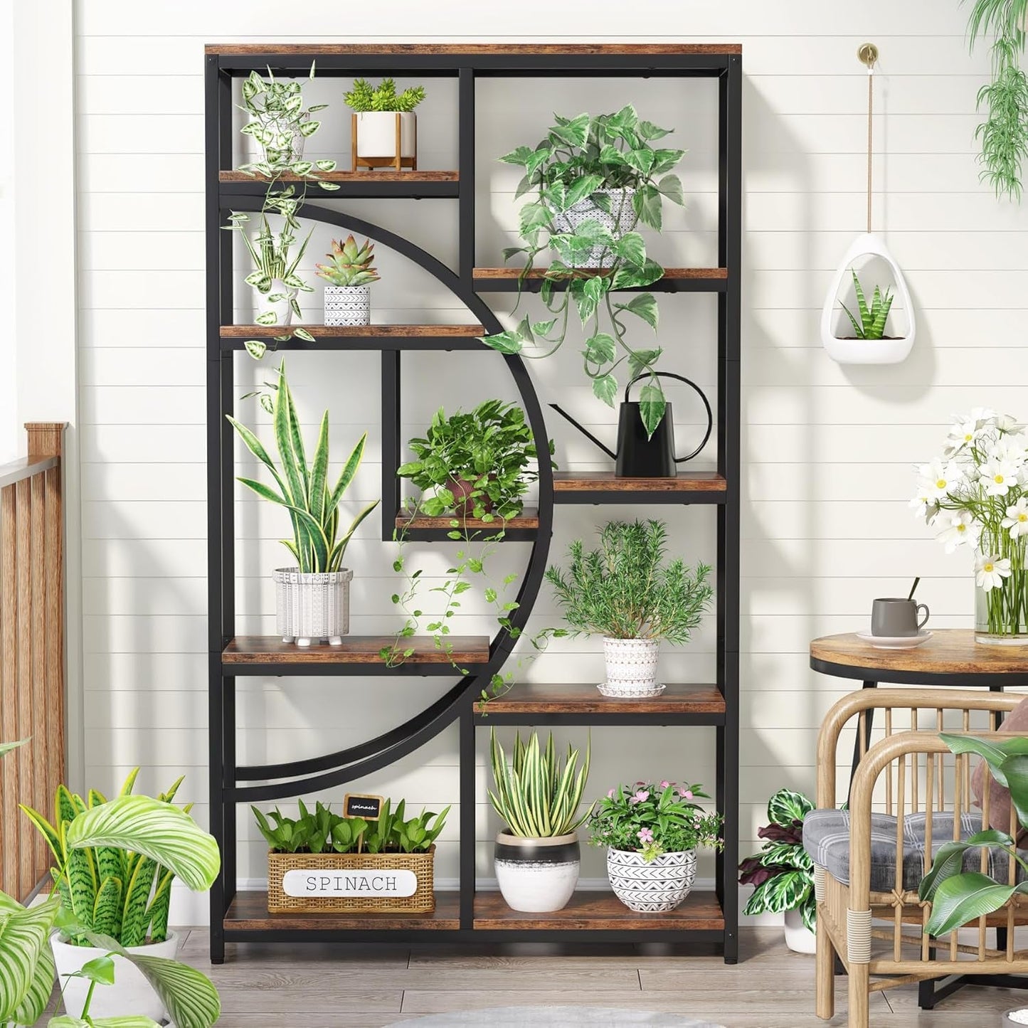 Industrial Black 5 Tier Etagere Bookcase For Living Room