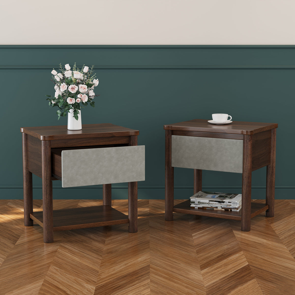 Modern Queen Bed Frame Set with 2 Nightstands