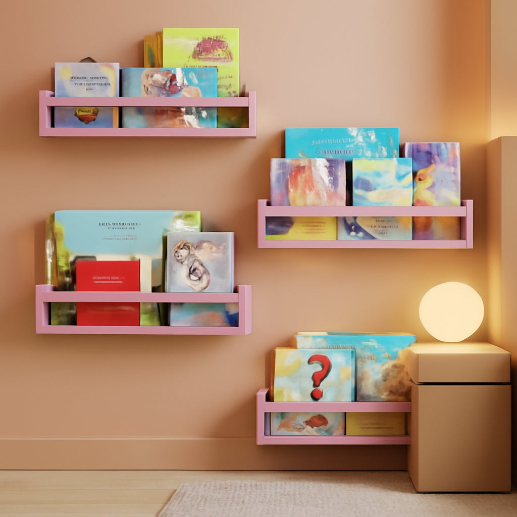 Pink Floating Wall Shelves Set Of 4 Wooden Bookshelves