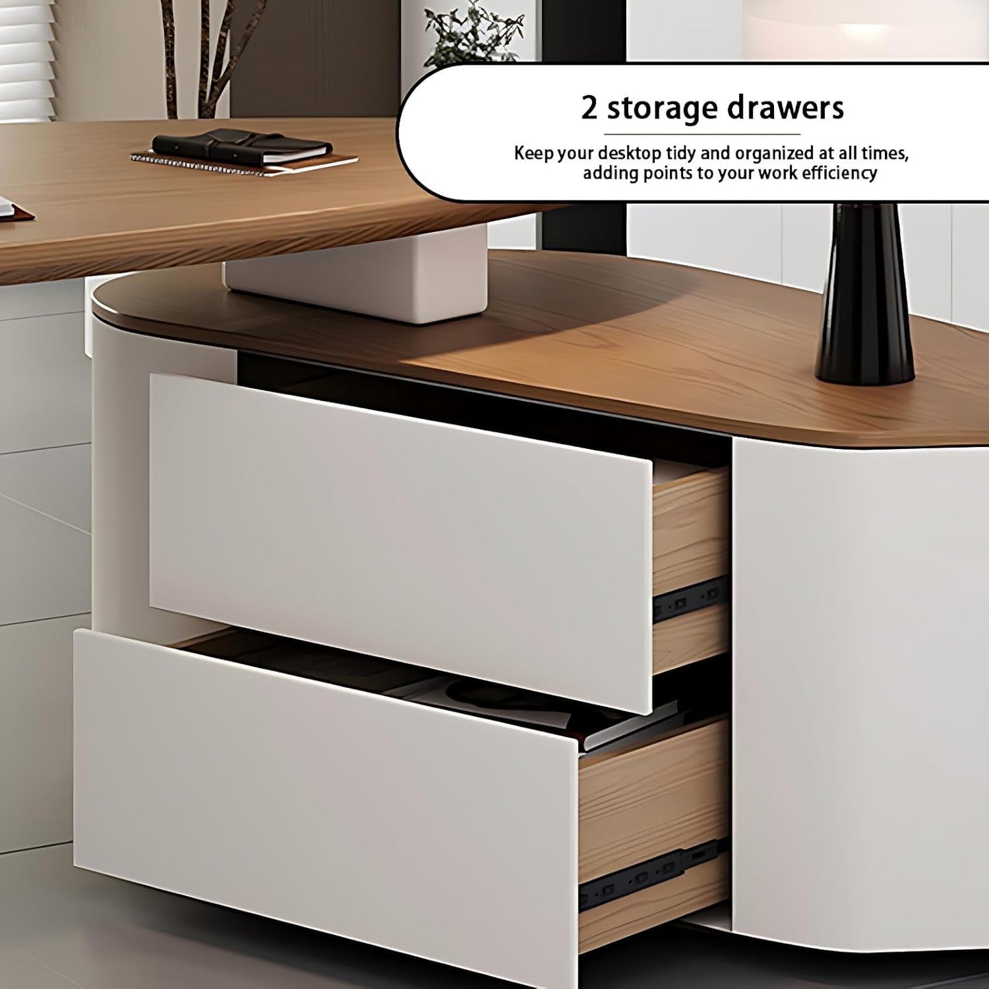 Solid Wood L Shape Desk With Integrated Side Cabinet 56 In