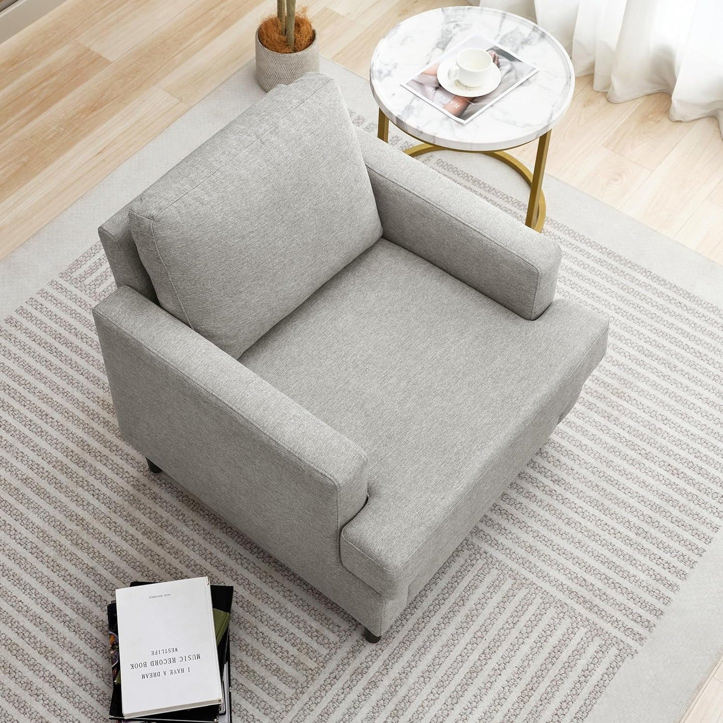 Mid Century Linen Grey Upholstered Accent Armchair