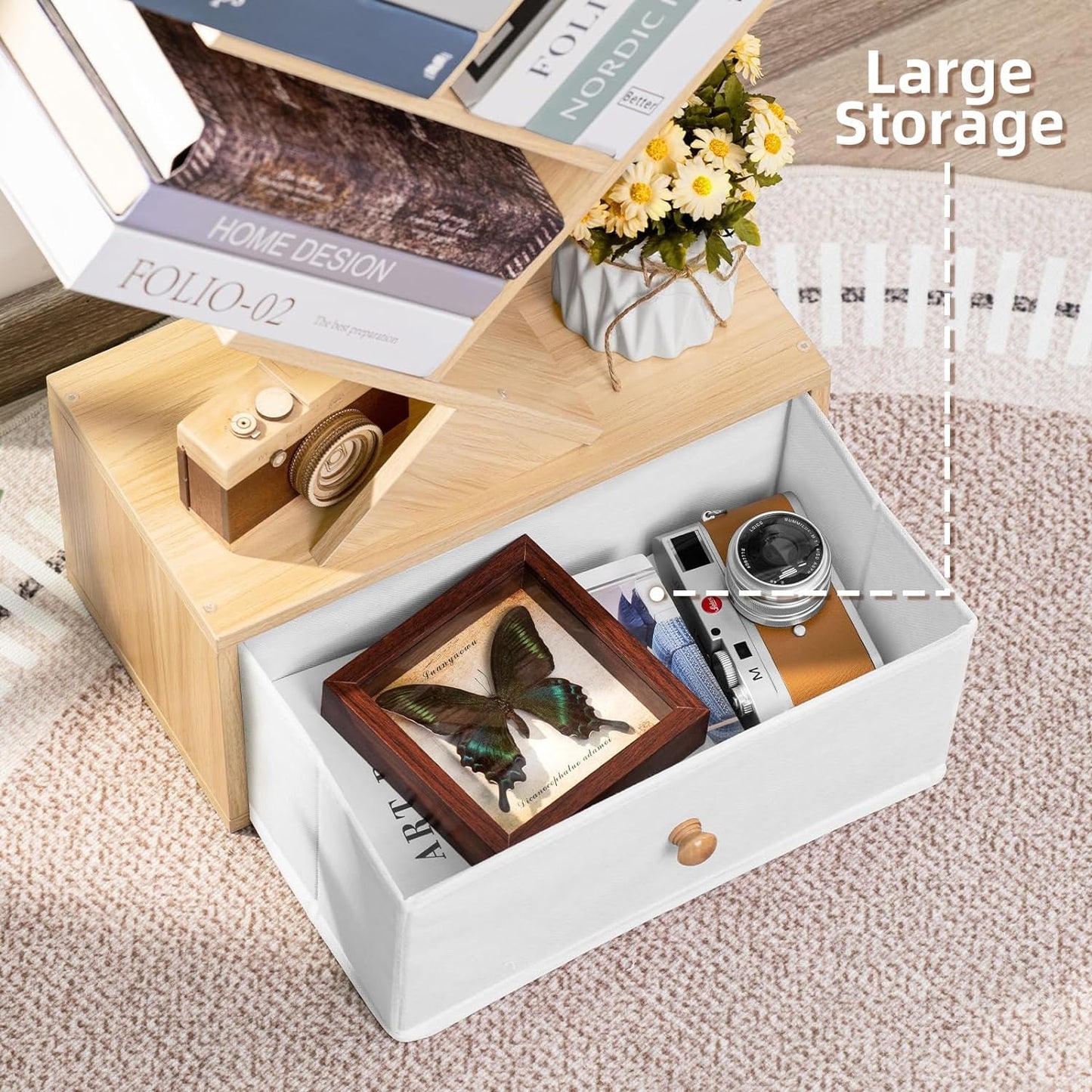 8 Tier Tree Bookshelf With Drawer Natural Wood Bookcase