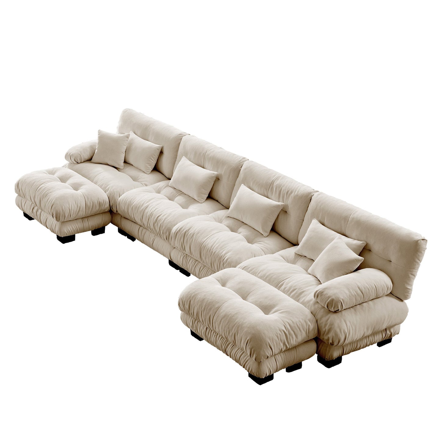 Free Combination Modular Sectional Sofa,U Shaped Couch for Living Room, 4-Seater Comfy Cloud Couch with 2 Ottomans, Chenille Light coffee