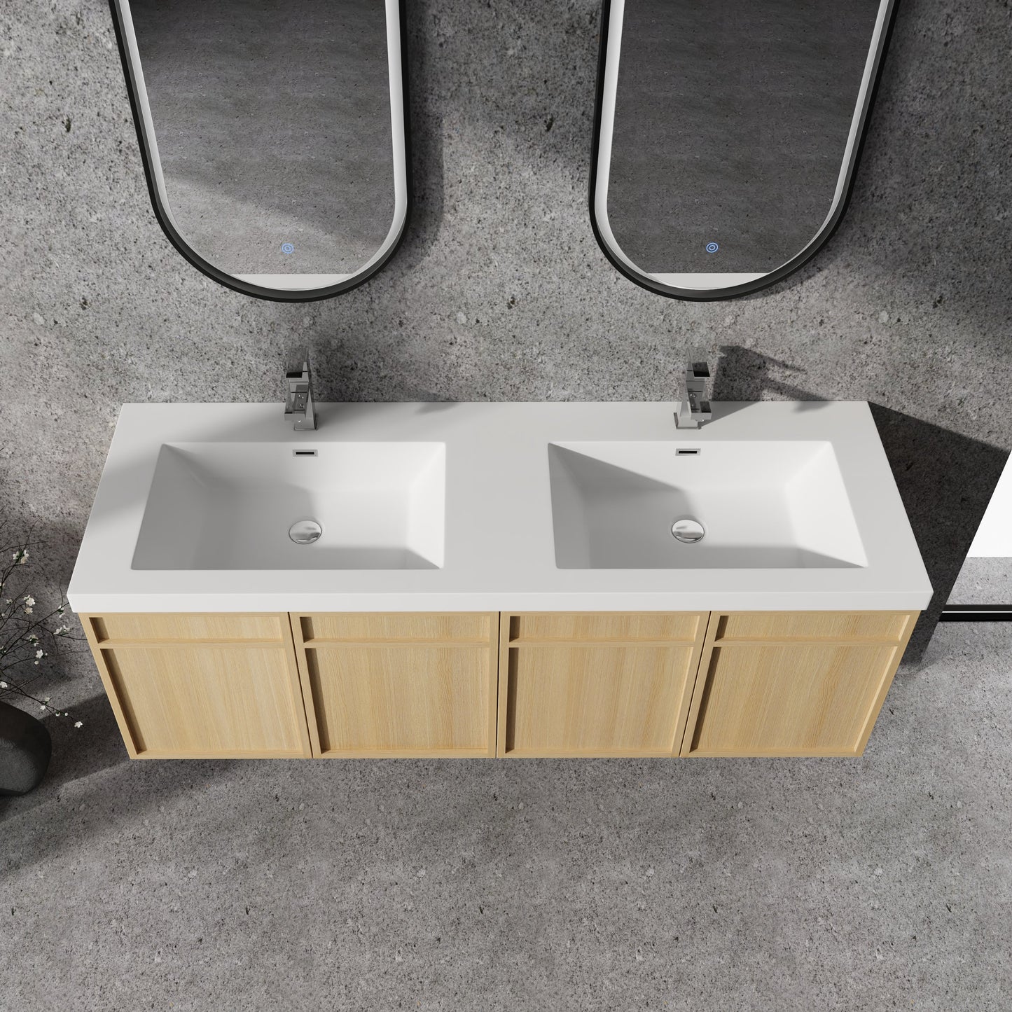 60" Wall-Mounted Bathroom Vanity with Double Resin Sink