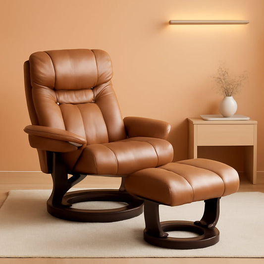 Leathersoft Recliner With Ottoman Palimino Swivel