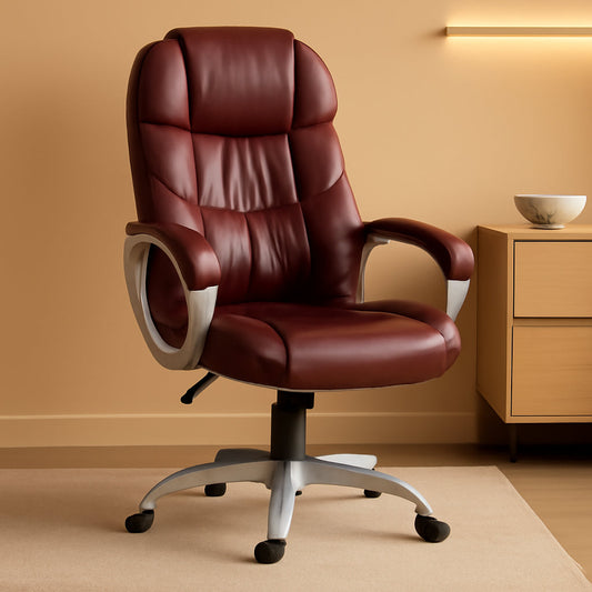 Ergonomic High Back Office Chair Adjustable PU Leather With Armrests Brown