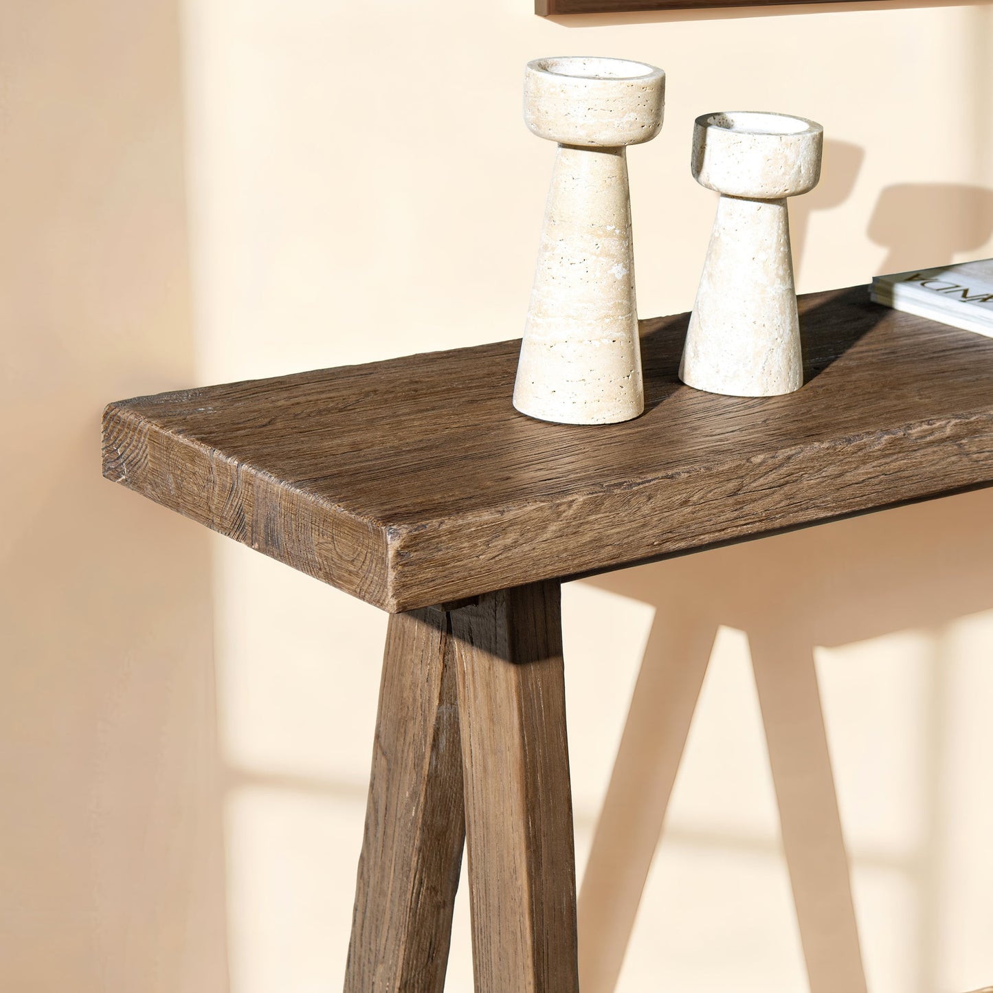 Hawthorne 60' Solid Reclaimed Elm Trestle Console Table, Heritage Medium-Dark Brown