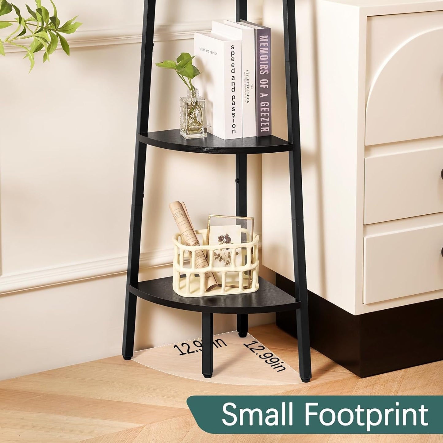 4 Tier Corner Shelf With Metal Frame Tall Bookcase