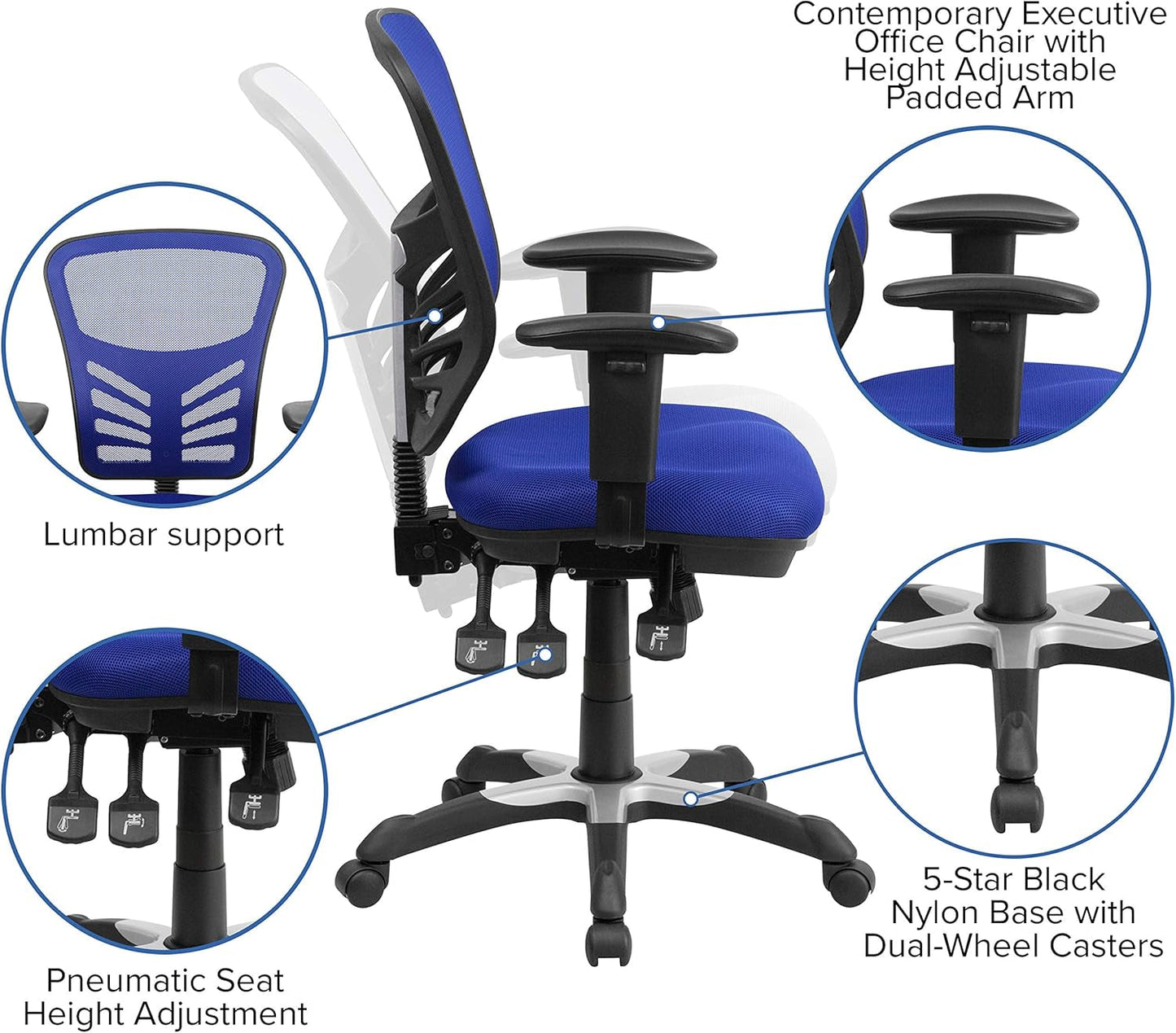Ergonomic Mesh Office Chair Blue With Adjustable Lumbar