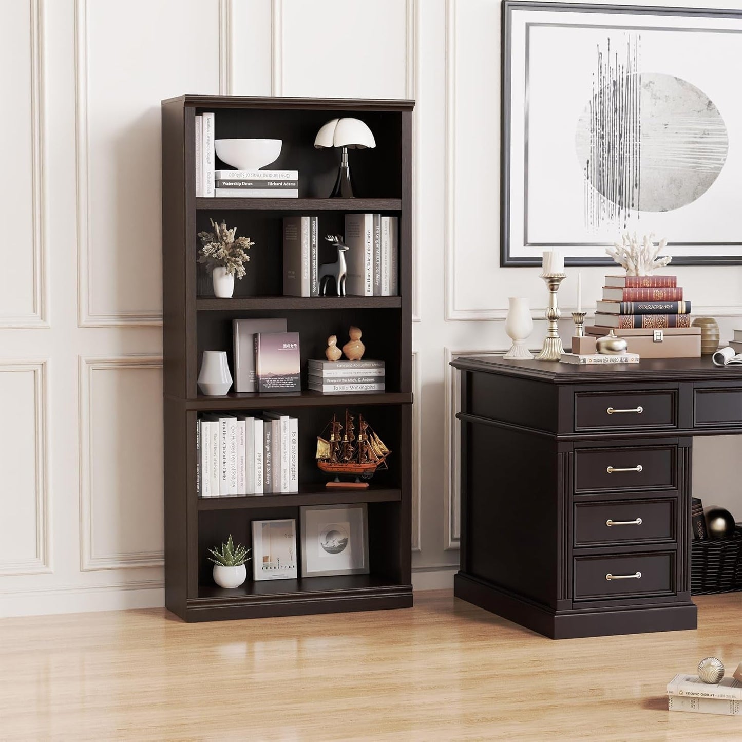 Bevfint 70 Inch Dark Cherry 5 Tier Floor Standing Bookcase