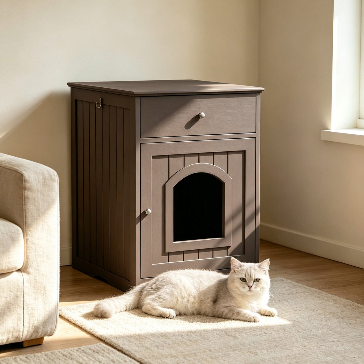 Wooden Pet House Cat Litter Box Enclosure with Drawer