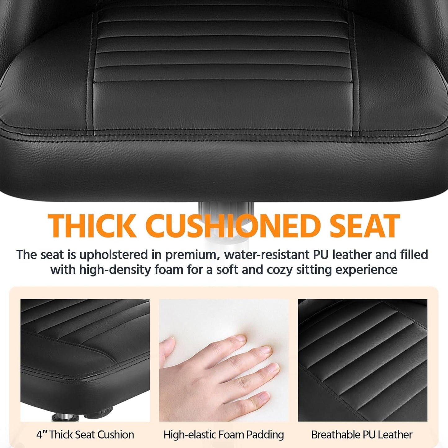 Armless PU Leather Office Chair Adjustable Height Black