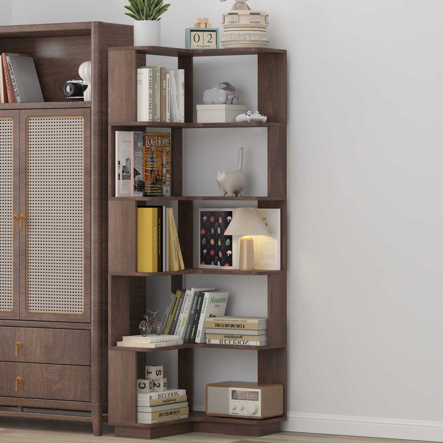 6 Tier Freestanding L-Shaped Corner Bookshelf