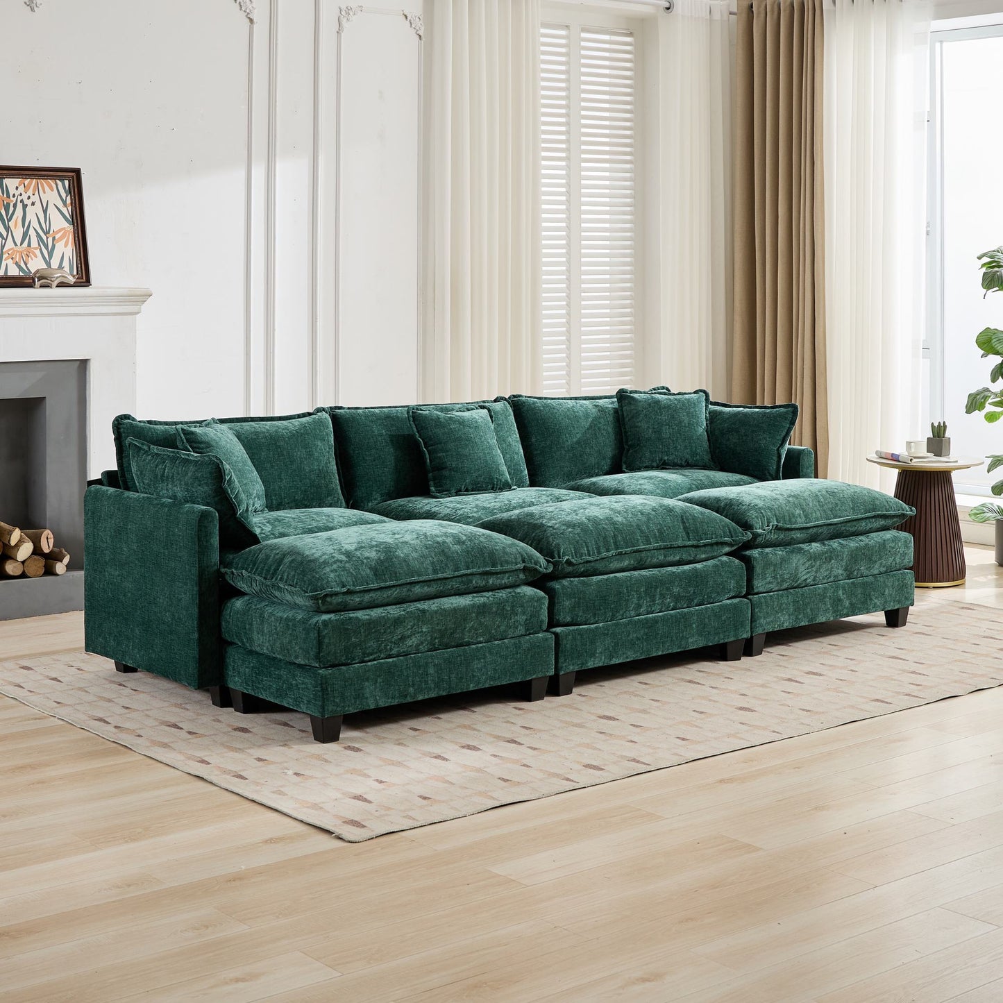 Cloud 3 Seats Sofa (Ottoman is not included) Chenille Fabric in Green