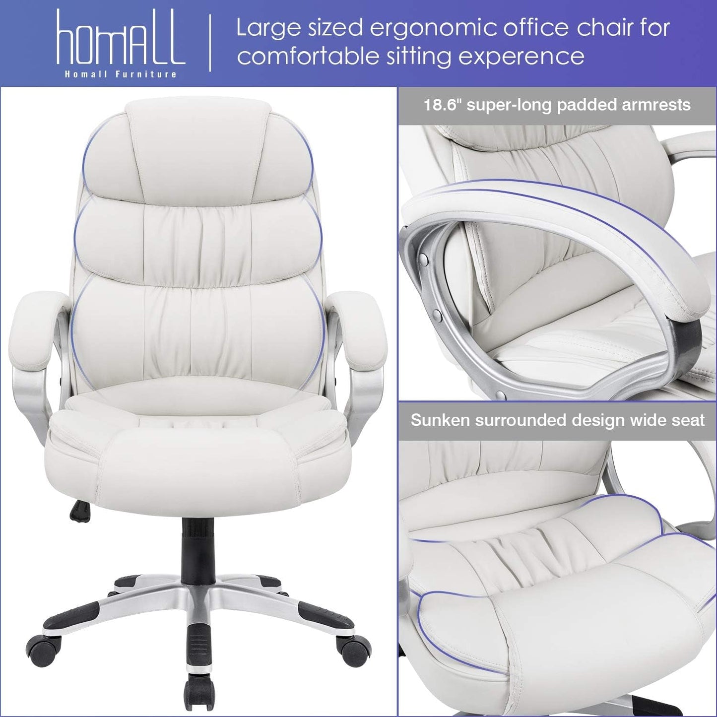 White High Back Office Chair With Adjustable Height