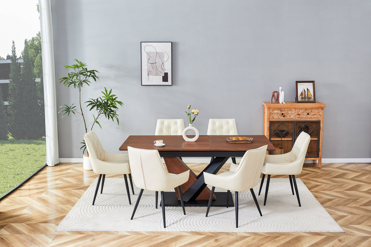 Modern Dining Table with MDF + Solid Wood Veneer Tabletop