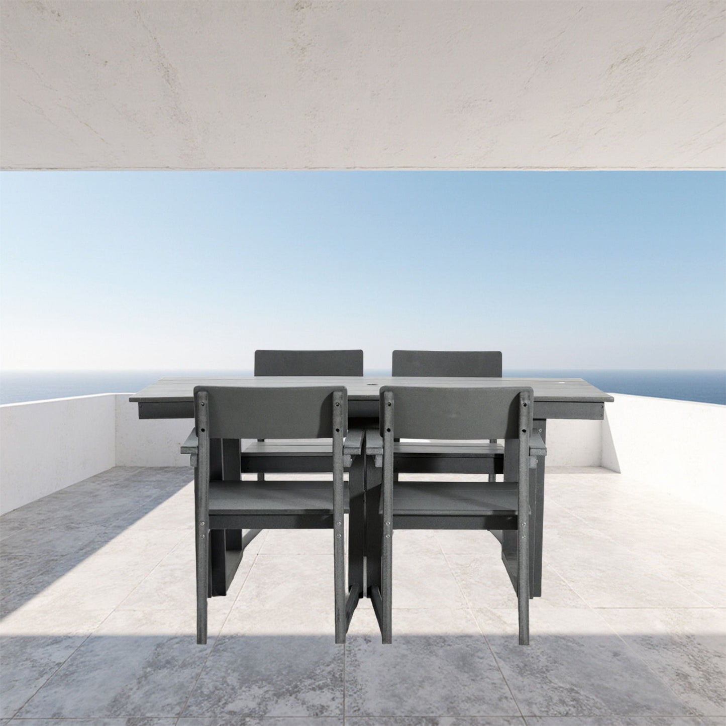 5 Piece Outdoor Dining Set with Umbrella Hole and 4 Armrest Chairs