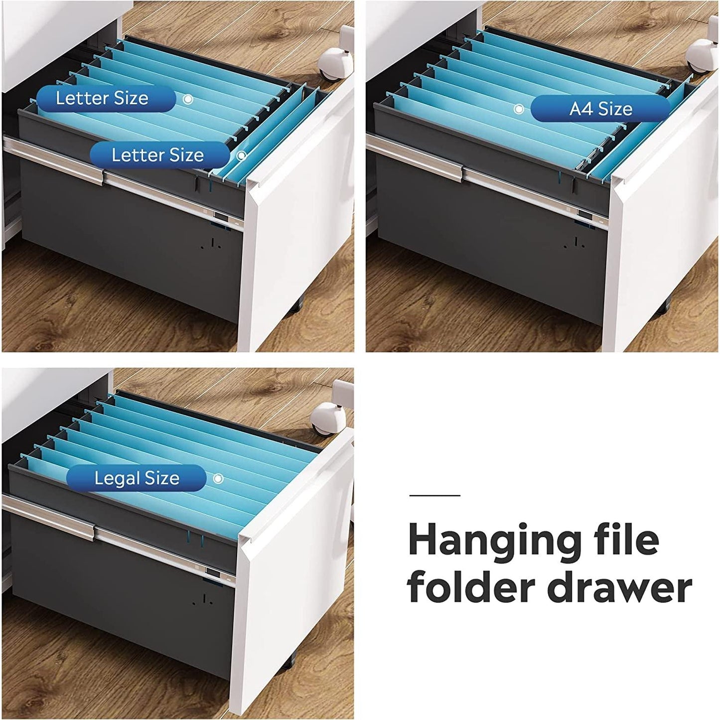 White Lockable File Cabinet With 2 Drawers Under Desk