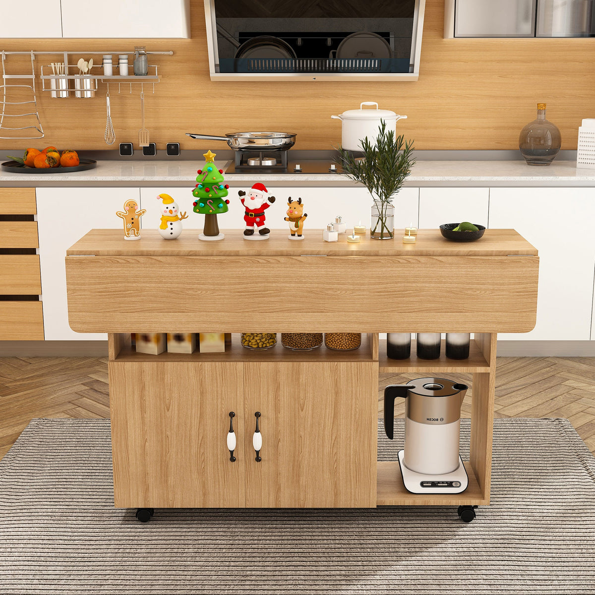 Multi-Functional Folding Table with Storage Shelves and Wheels