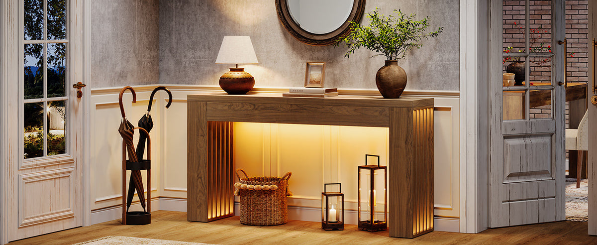 59" Farmhouse Console Table with Vertical Slat Legs