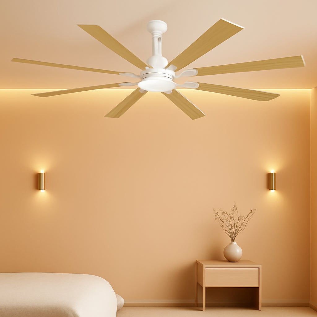 72 Inch White Ceiling Fan With Lights And Remote DC Motor in modern room, providing style and airflow.