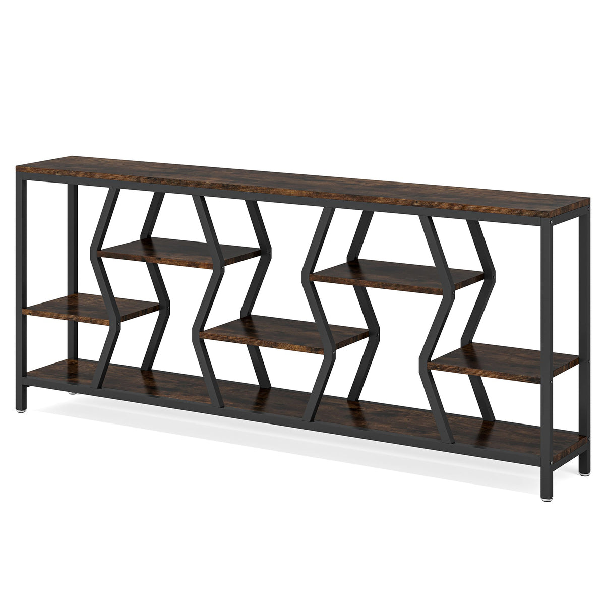 70.9 Inches Sofa Console Table with 4 Tier Wood Storage Shelves