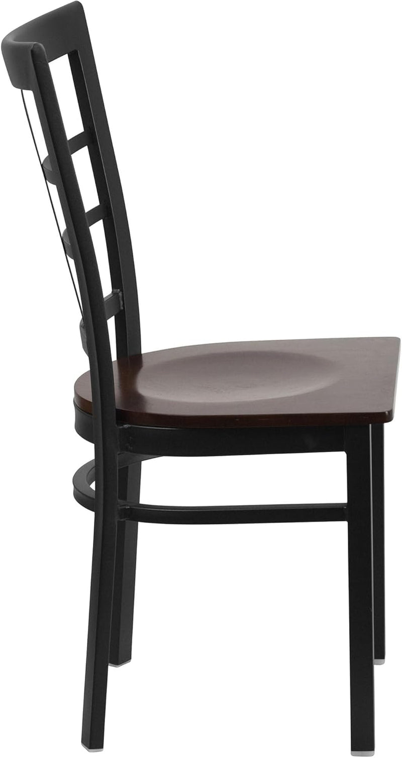 Black Window Back Metal Dining Chair With Walnut Wood Seat