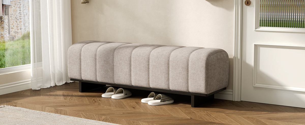 Indoor Dining Bench in Oatmeal Chenille