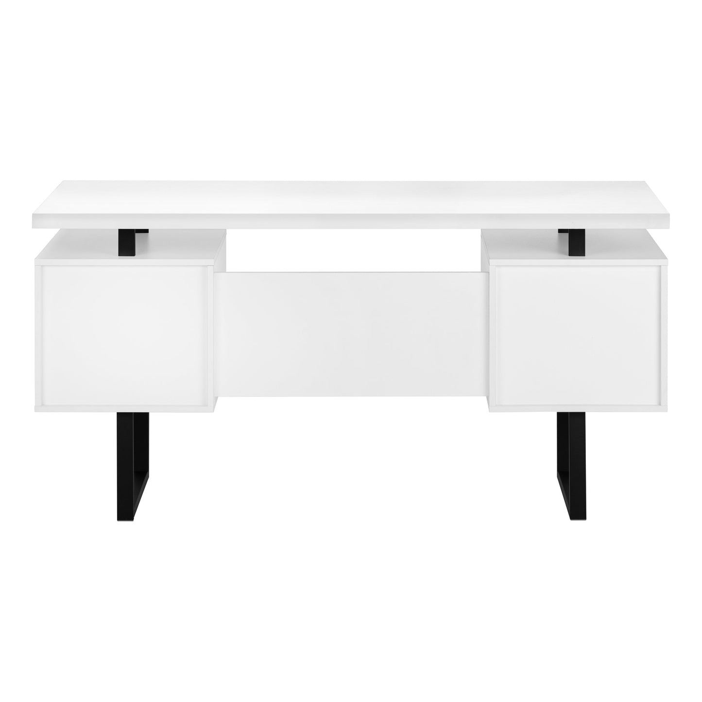 Computer Desk, Home Office, Laptop, Left, Right Set-up, Storage Drawers, 60'l, Work, White Laminate, Black Metal, Contemporary, Modern