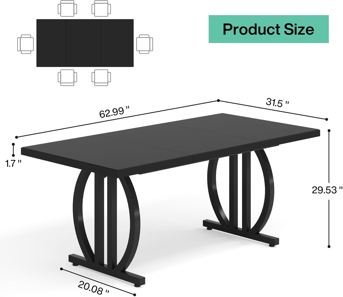 Black Modern Dining Table For Four To Six Rectangular