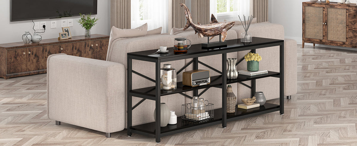 70.9" Extra Long Console Table with Storage Shelves