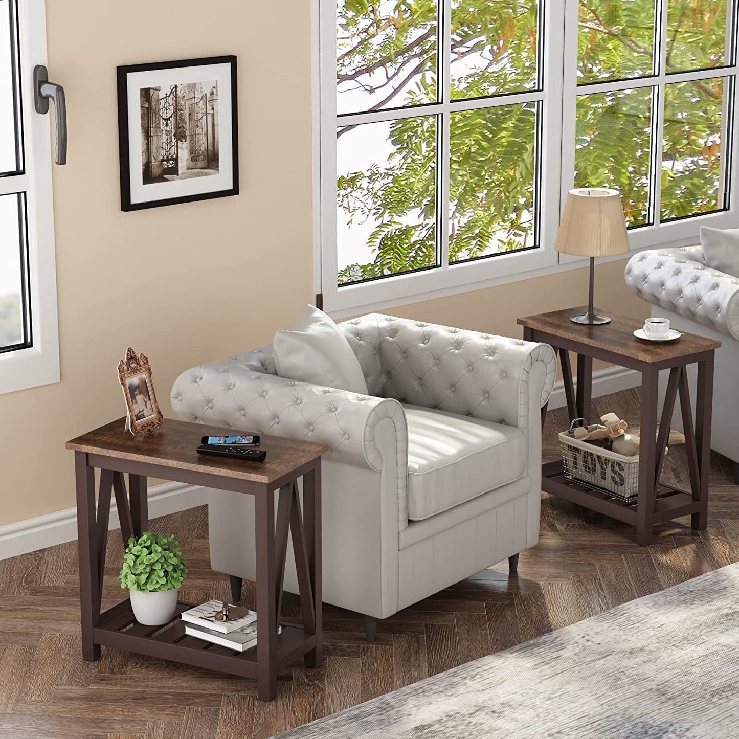 Espresso Narrow End Table With Shelf 23.6 Inch Rustic