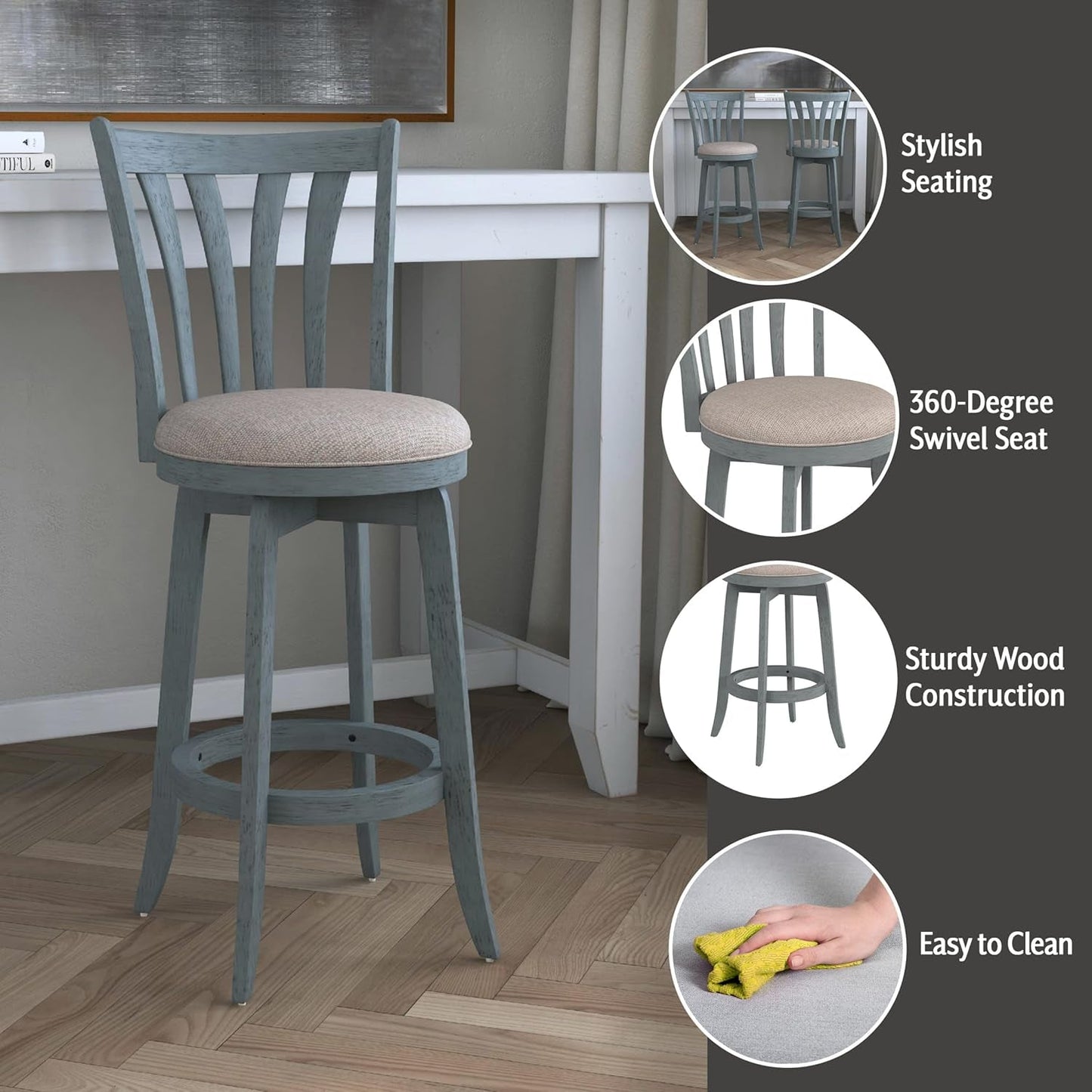 Bar Height Swivel Stool 30 Inch Blue Wire Brush Finish
