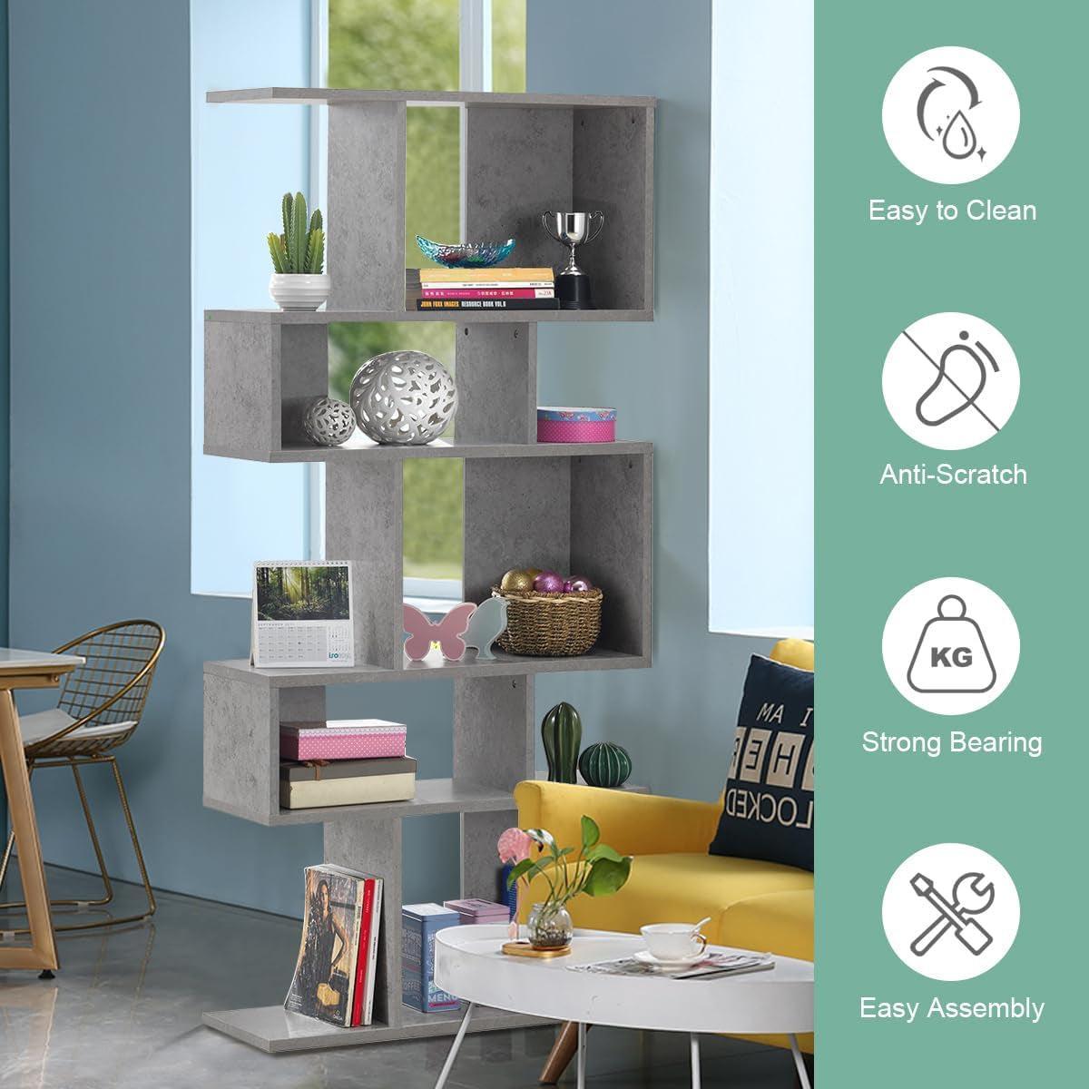 Gray Five Tier Geometric Bookshelf Set Of 2 70 Inch Tall