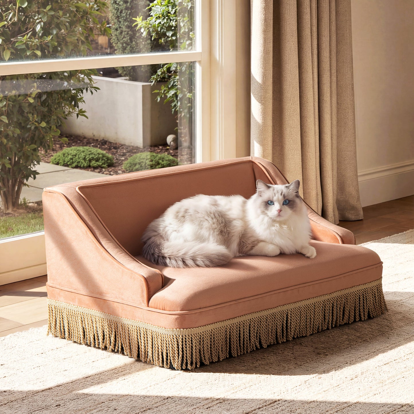 Duchess 33" Medium Princess Pet Bed Sofa with Fringe Skirt, Peach