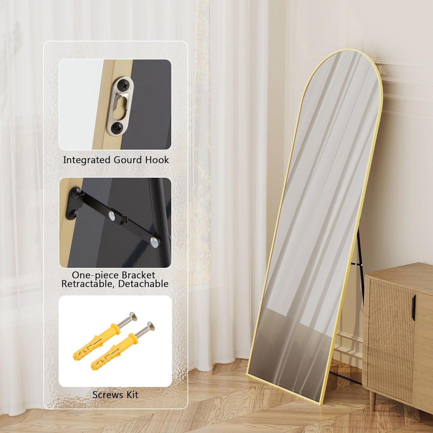 Arched Full Length Mirror 64x21 In Gold For Wall Bedroom Living Room