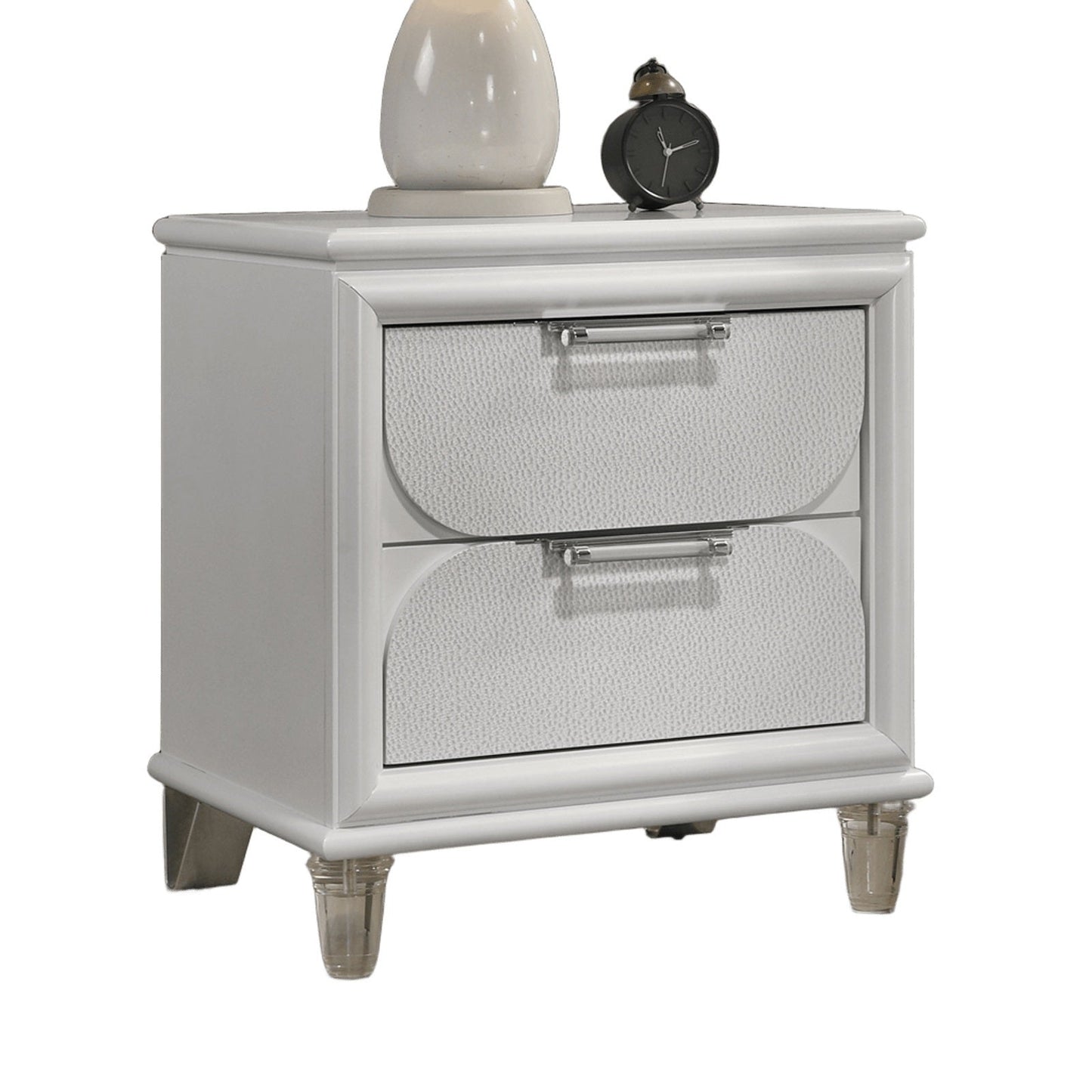 Contemporary Glam Pearl White Full Size Bed W Trundle 2x Nightstands Embossed Panel 3pc Bedframe Bedroom Furniture