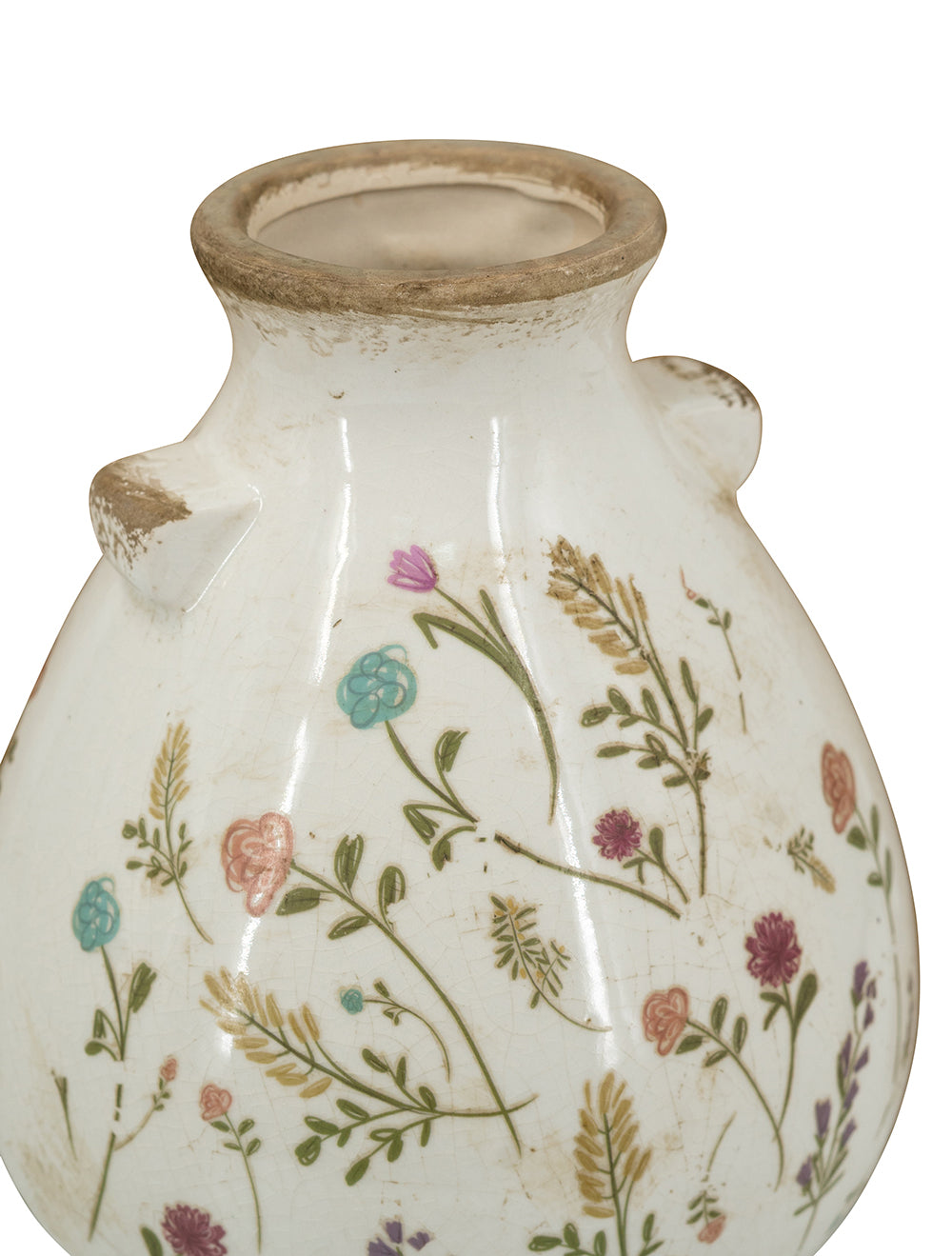 6.7x6.7x7.7" Round Ceramic Accent Vase with Multi-Colored Floral Motifs