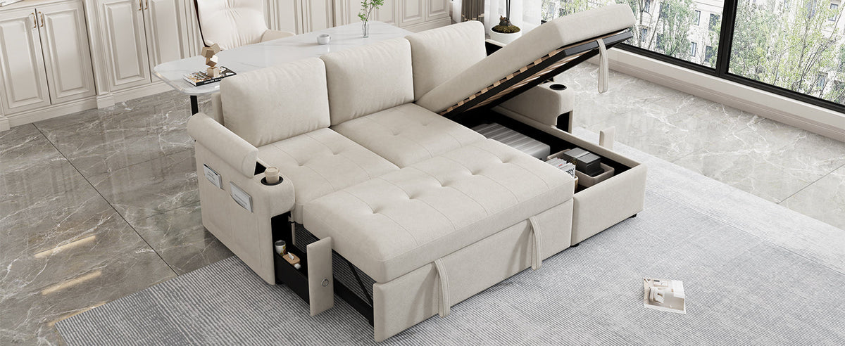 L-Shaped Sofa Couch Convertible Sofa Bed with Storage