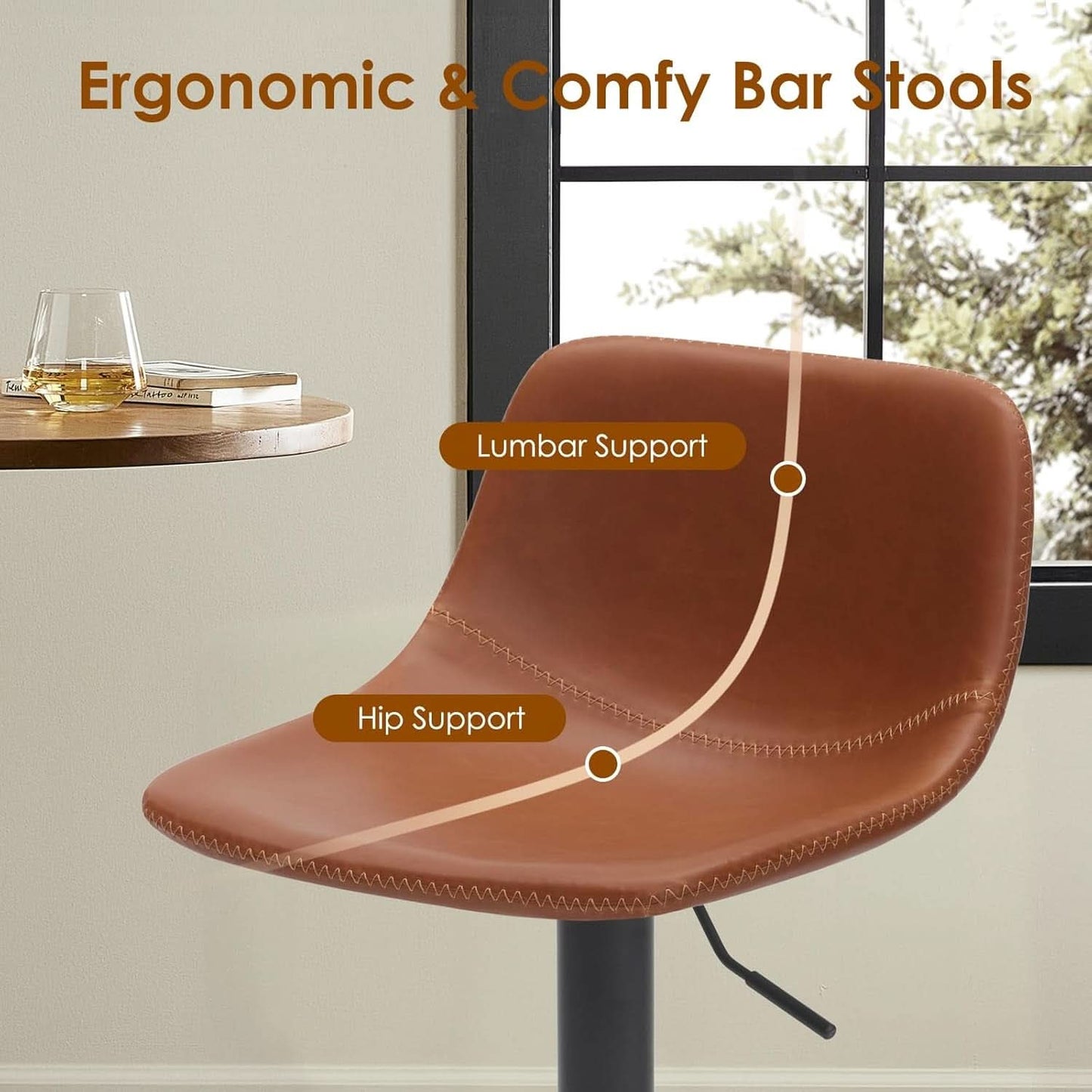 Adjustable Mid Century Swivel Bar Stool Set Of 2 For Kitchen