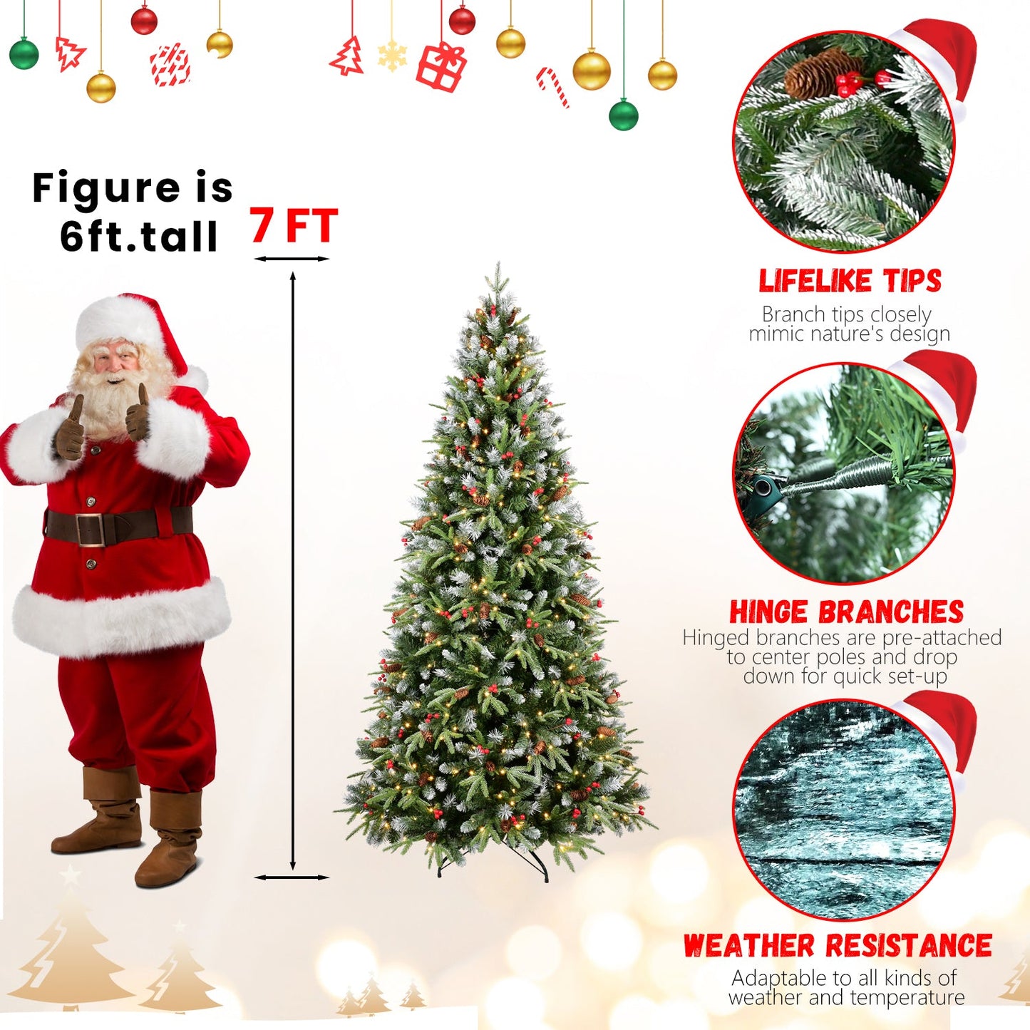 7FT Christmas Tree with 450 Warm Lights