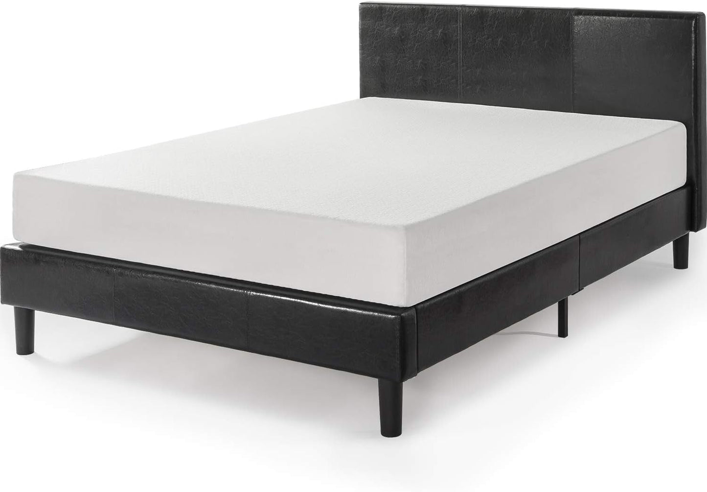 Queen Faux Leather Platform Bed Frame With Wood Slats