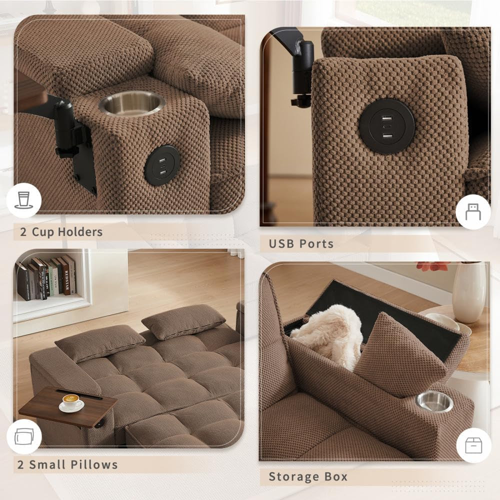 65 Inches Durable Convertible Sleeper Sofa ChocolateBrown